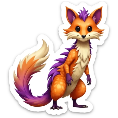 Cool randomly colored colorful furry anthropomorphic fantasy-Vernid-creature by LiLaiRa with a long tufted tail with edgy markings (full body) sticker