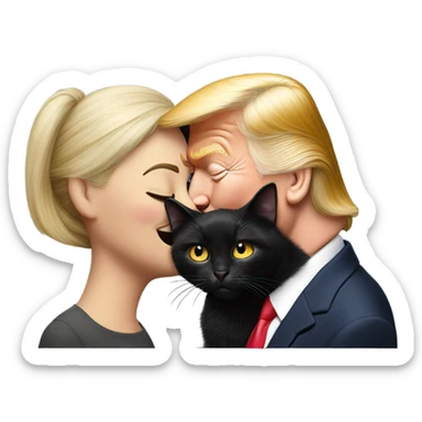 Photo realistic, Donald Trump, kissing and embracing black cat, sticker