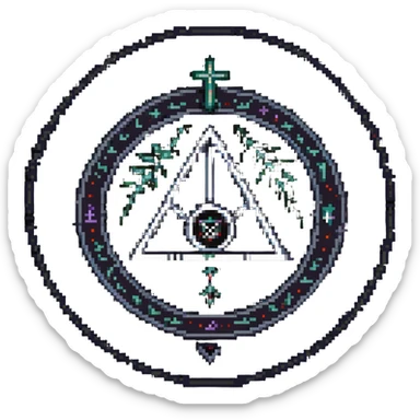 pixel art of a cursed coven symbol, mystical runes and dark magic sticker