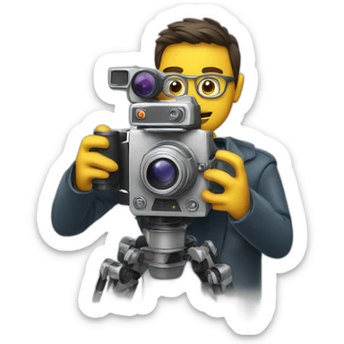robot director holding a film camera sticker