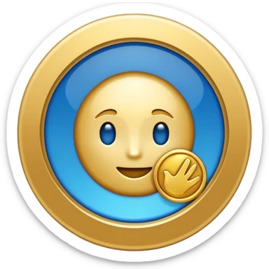 modern digital token with a stylized shine, flat emoji style, circular, gold and blue tones, minimalistic, no text sticker