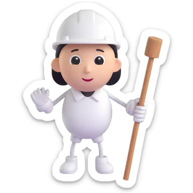A cute circle character with white hard hat and stick arms and feet sticker