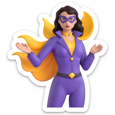 female superhero in a soft purple and black suit, magic swirling from hand sticker