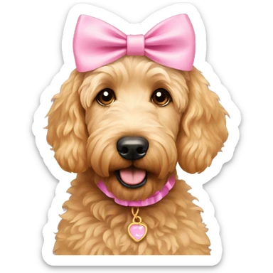 golden doodle with pink bow sticker