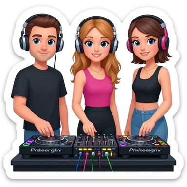 Trio dj with one guy and two girls sticker
