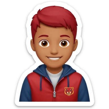 college boy with college jacket red sticker