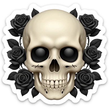 Skull with black roses surrounding it sticker