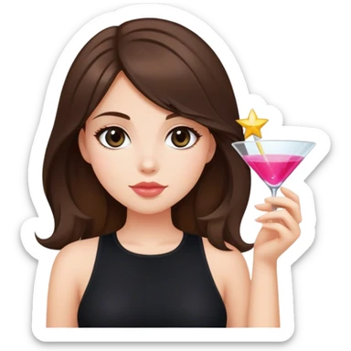 brunette hair down girl black top holding a cosmo sticker