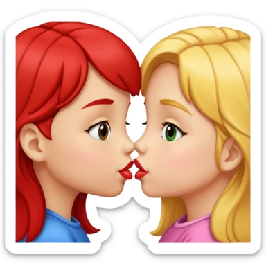 two 5 year old gals about to kiss on the lips, lips extremely close but not touching sticker