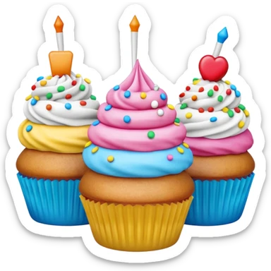 A 3D cartoon poster advertising cupcakes, with bright colors and clean typography, Memoji-style. sticker