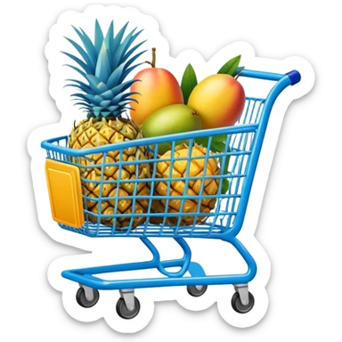 pineapples, mango and passion fruit in a blue Shopping cart  sticker