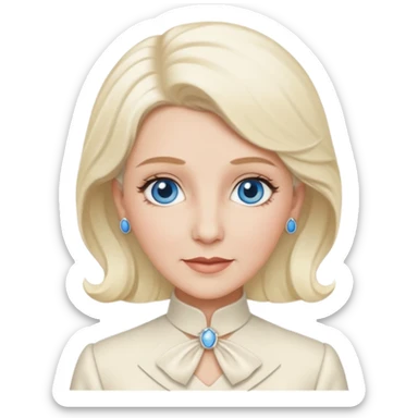 Patty Andrews from The Andrews Sisters with blue eyes, platinum blonde hair, ivory outfit sticker