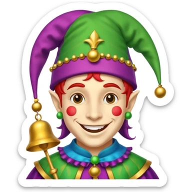 Jester – Smiling trickster with colorful hat and bells sticker