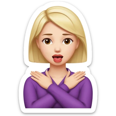 Woman holding neck crossed hands crossed tongue out sticker