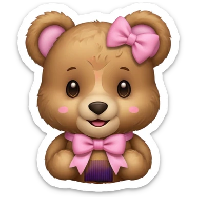 Cute teddy bear with a pink bow. sticker