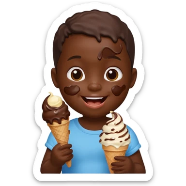 a little black sitting baby, eat ice cream sticker