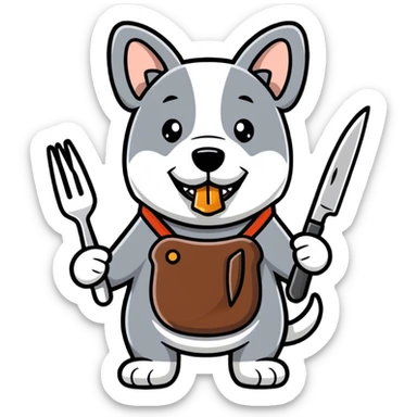Dog eating a steak with knife and fork sticker