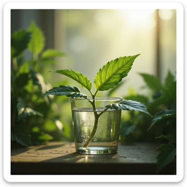 realistic whole plant absorbing sunlight, with subtle hints of water and CO₂, no background, transparent sticker