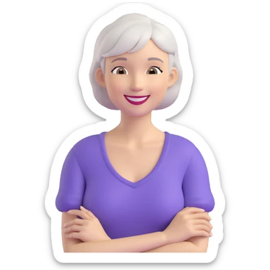 emoji of a slim woman with very short gray-blond hair, smiling sticker
