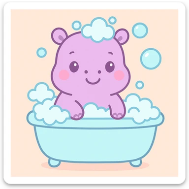 happy hippo with bubbles in bathtub sticker