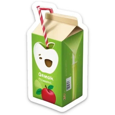 apple juice carton with a straw sticker