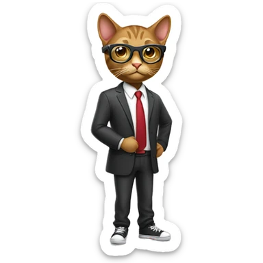 Mulatto hiphop confident business young adult cat pfp with smart glasses sticker