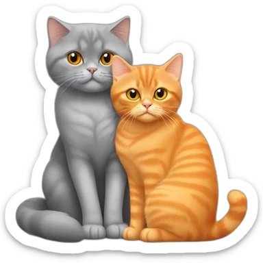 Orange persian young cat hugs the grey british shorthair cat sticker