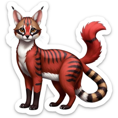 Vibrant-colored red-dark-brownish-furred colorful painted marked patterned Asian glorious divine exotic cute cool beautiful shiny beautiful fantasy-caracal-civet-genet-sergal-vernid-Cacomistle-oncilla-animal-Fakémon-hybrid-fursona (full body) sticker