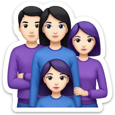 4people 2 men and 2 women. with black hair and white skin. ready to create a team. with blue and purple clothes sticker