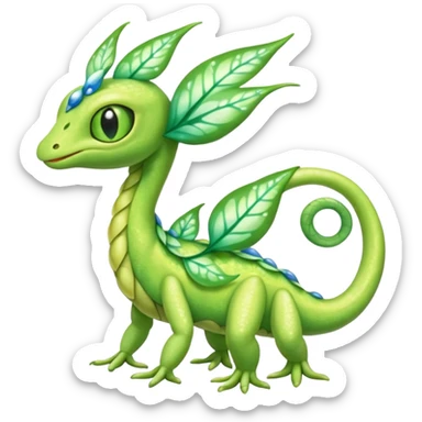 Sparkly White And Green Natural Flowery Colorful Grovyle-Caterpie-Celebi-Fakémon-hybrid-creature (full body)  sticker