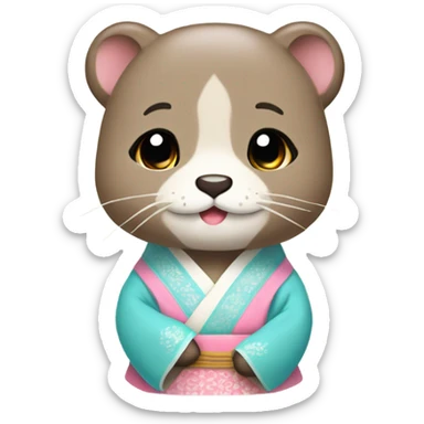 An otter face dressed in pastel-colored traditional Korean hanbok sticker