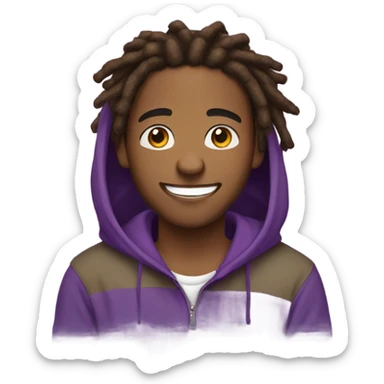 Brown boy with brown dreads and facial hair in purple hoodie smiling sticker