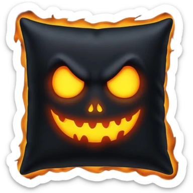 a black  pillow with dark aura coming out of it with a scary face  sticker