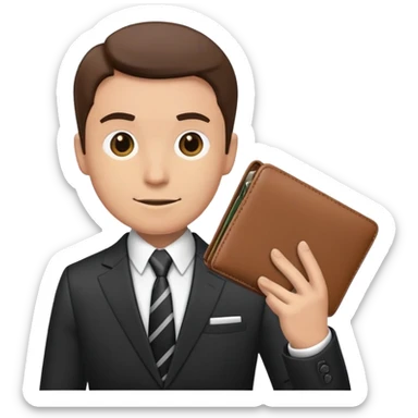 Un uomo giacca e cravatta che apre un portafoglio sticker