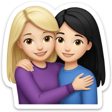 Hug from back blond girl black hair girl sticker