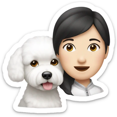 A cute bichon frise with an Asian woman  sticker