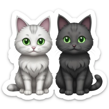 one dark grey and white cat and one completely solid dark grey cat with green eyes and only white paws sticker