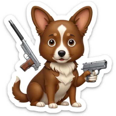 Brown Aussie dog with gun sticker