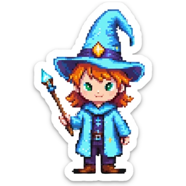 wizard kid with pointy hat and magic wand sticker