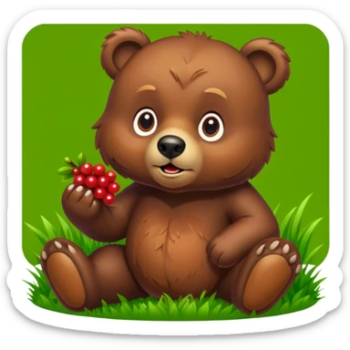 bear with berryes on grass pixar style sticker