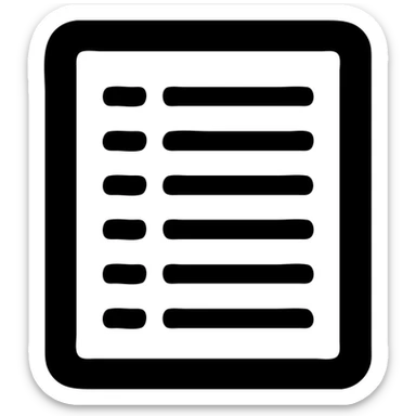 minimal solid white icon of a bold rectangle with seven dashes each at the start of a short horizontal line arranged vertically as a list, very geometric, Netflix UI style, black background, no text sticker