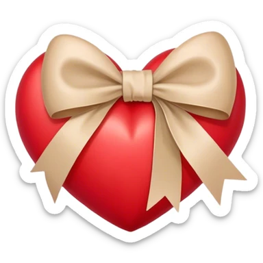 red heart with beige bow sticker