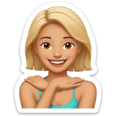 Girl laughing with arms crossed on neck sticker