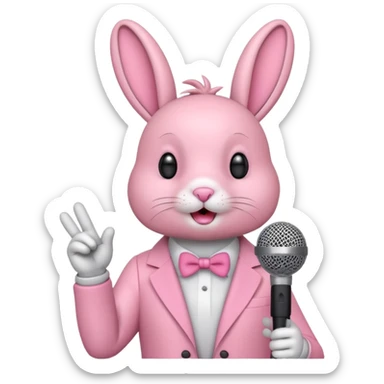 pink bunnie singing , holding mic sticker