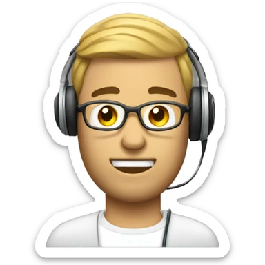 create me an emoji that shows a man with a microphone and a headphone making a voice over work readin a text  sticker