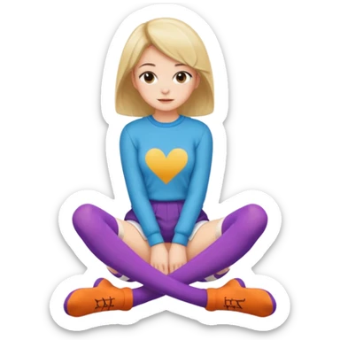 Cute girl thigh high socks sitting legs out, colorful clothes sticker