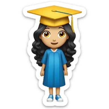 asian girl wearing blue graduation cap with long curly black hair sticker