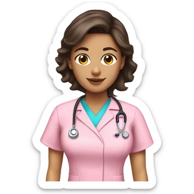 pretty brunette nurse in pink scrubs sticker