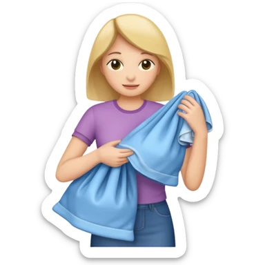 woman holding laundry sticker