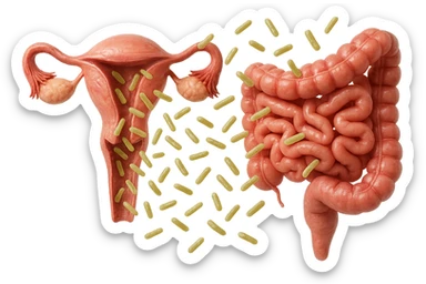 UTERO UMANO E INTESTINO ANATOMICI REALISTICI SONO UNO ACCANTO ALL'ALTRO E SI PASSANO I BATTERI A VICENDA, CON BATTERI CHE ESCONO DALL'INTERNO, IPERREALISTICO 4K, NON DISEGNATO sticker